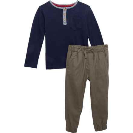 Ben Sherman Litte Boys Thermal Shirt and Twill Pants Set - Long Sleeve in Blue/Green