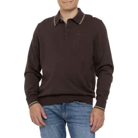 Ben Sherman Solid Jersey Stitch Polo Shirt - Long Sleeve in Potting Soil