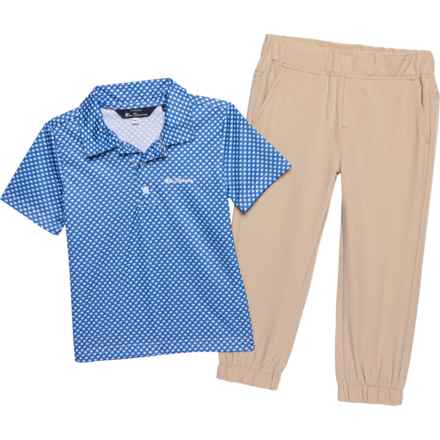 Ben Sherman Toddler Boys Tech Polo Shirt and Pants Set - Short Sleeve in Blue/Khaki