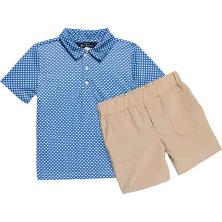 Ben Sherman Toddler Boys Tech Polo Shirt and Shorts Set - Short Sleeve in Blue Geo/Khaki