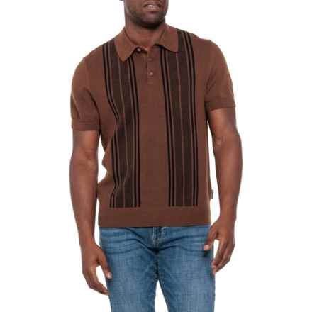 Ben Sherman Vertical Mod Stripe Sweater-Knit Polo Shirt - Short Sleeve in Chestnut