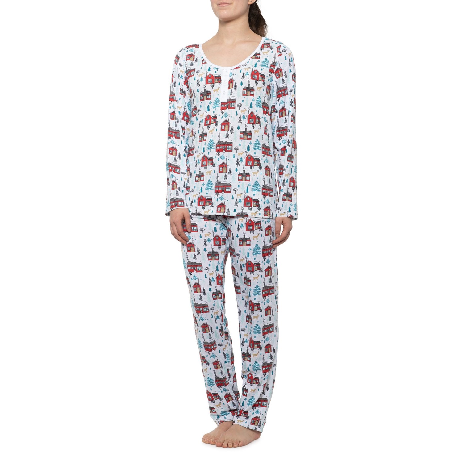 BHPJ by BedHead Winter Cottage Classic Henley Holiday Pajamas (For Women) Save 46