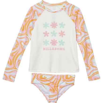 Billabong Big and Little Girls In the Groove Rash Guard and Bikini Bottoms Set - UPF 50+, Long Sleeve in Multi