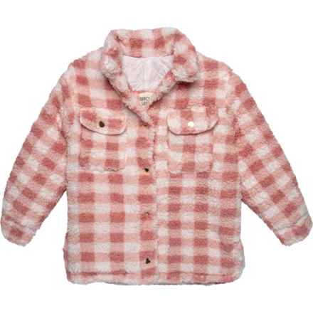 Birch & Stone Big Girls Sherpa Plaid Shacket - Snap Front in Pink Mauve/Ivory