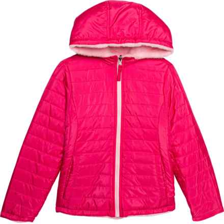 Birch & Stone Little Girls Cozy Reversible Hooded Jacket in Luminouse Pink