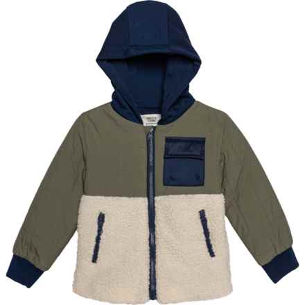 Birch & Stone Toddler Boys Mixed Media Jacket - Insulated in Olive/Navy/Oatmeal