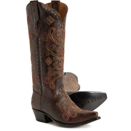 BLACK STAR 15” Embroidered Lockhart Western Boots - Leather, Snip Toe (For Women) in Brown Embroidered