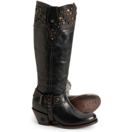 BLACK STAR 15” Levelland Western Boots - Leather, Round Toe (For Women) in Studded Black