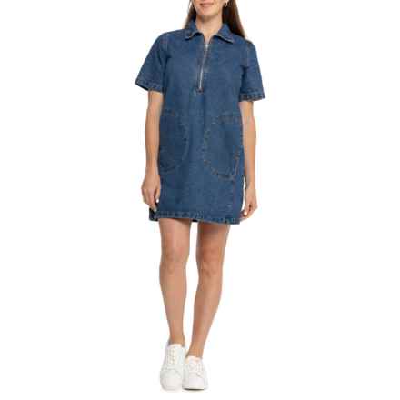 Blank NYC A-Line Denim Mini Dress - Short Sleeve in Medium Wash