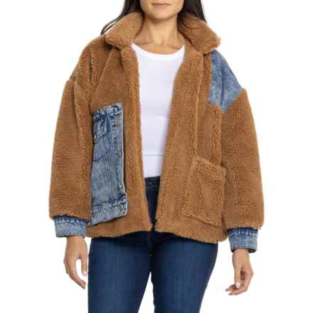 Blank NYC Sherpa and Denim Patch Mixed Media Jacket - Wool Blend in Under Wraps