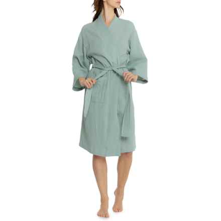 BLISS 100% Cotton Gauze Kimono Robe - Long Sleeve in Blue Chiffon