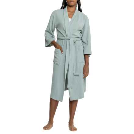 BLISS Textured Rib-Knit Robe - 42”, Long Sleeve in Blue Chiffon