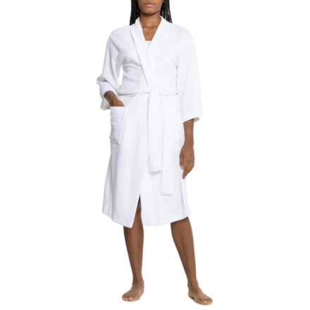 BLISS Textured Rib-Knit Robe - 42”, Long Sleeve in Bright White