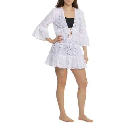 Blue Island Schiffli Cover-Up Dress - 3/4 Sleeve in White
