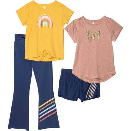 Body Glove Big Girls Shirts, Shorts and Pants Set - 4-Piece, Short Sleeve in Yellow/Navy