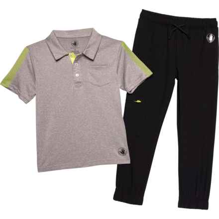 Body Glove Little Boys Polo Shirt and Pants Set - Short Sleeve in Grey Heather/Black