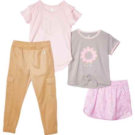 Body Glove Little Girls Shirts, Shorts and Active Pants Set - 4-Piece, Short Sleeve in Grey/Pink Flowers