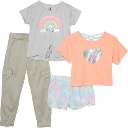 Body Glove Little Girls Shirts, Shorts and Pants Set - 4-Piece, Short Sleeve in Peach/Grey/Flower