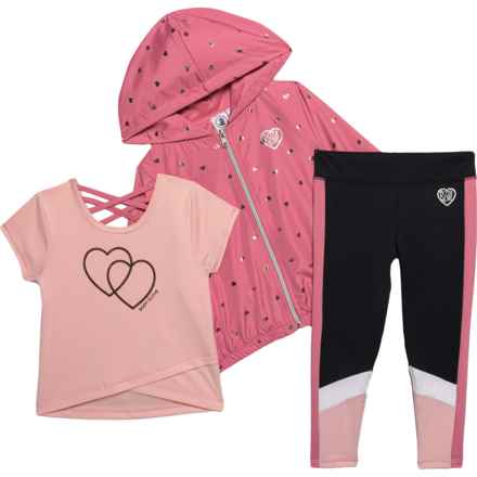 Body Glove Toddler Girls Windbreaker Jacket, Shirt and Leggings Set - Short Sleeve in Light Peach/Rose Foil/Black