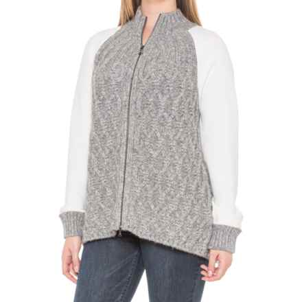 Bogner Alara Mixed Media Sweater - Full Zip in Mid Grey Melange