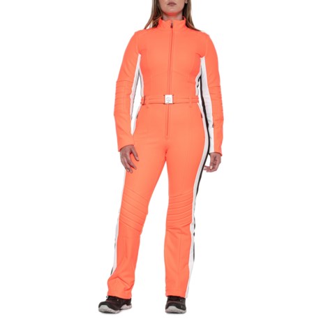 Bogner Talisha Belted Striped Ski Suit in Neon Red