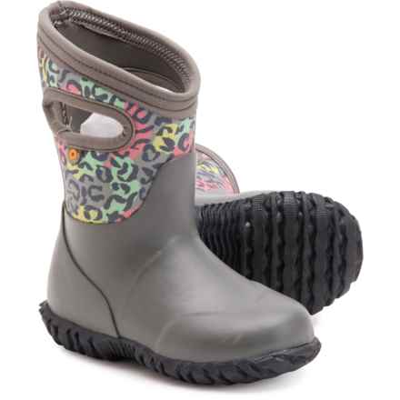 Bogs Footwear Girls York Leopard Boots - Waterproof, Insulated in Gray Multi