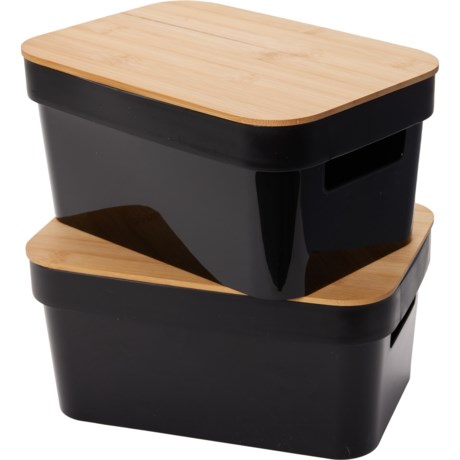 Bombay Storage Bin with Bamboo Lid - Set of 2 in Black