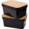 Bombay Storage Bin with Bamboo Lid - Set of 2 in Black
