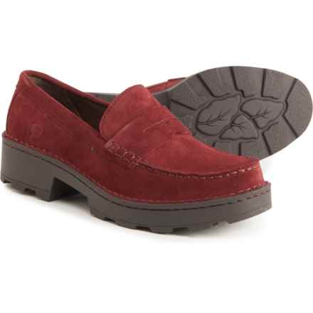 Born Carrera Lugged Sole Penny Loafers - Suede (For Women) in Burgundy
