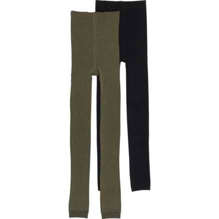 Born Fleece-Lined Footless Tights -  2-Pack in Olive/Black