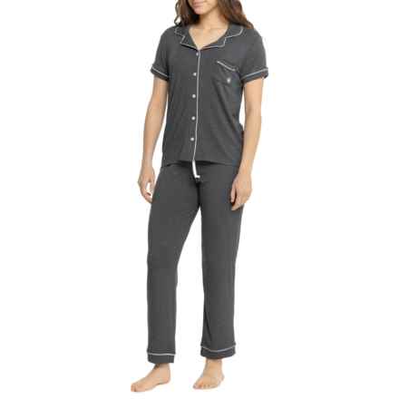Born Heathered Modal Notch Collar Pajamas - Short Sleeve in Black Heather