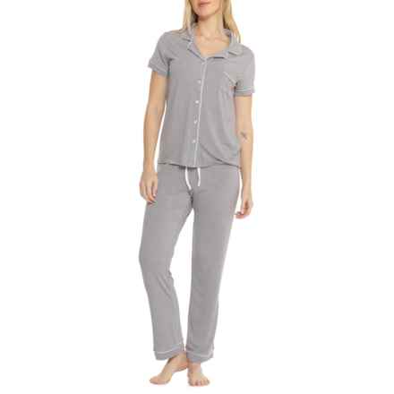Born Heathered Modal Notch Collar Pajamas - Short Sleeve in Dark Grey