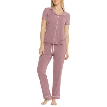 Born Heathered Modal Notch Collar Pajamas - Short Sleeve in Mauve