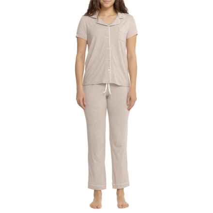 Born Heathered Modal Notch Collar Pajamas - Short Sleeve in Taupe
