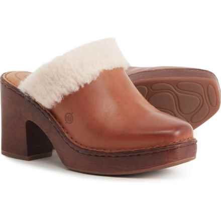 Born Hope Shearling-Lined Heeled Clogs - Leather, Open Back (For Women) in Cognac