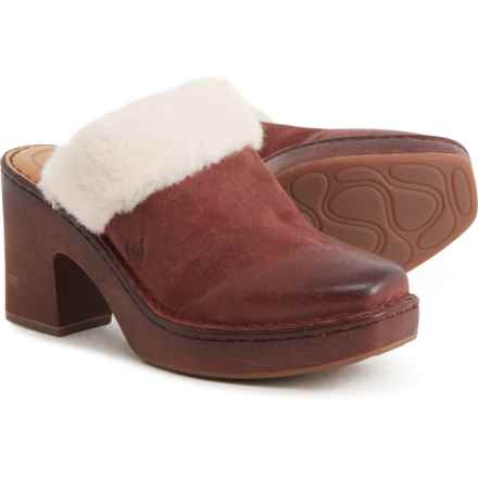Born Hope Shearling-Lined Heeled Clogs - Leather, Open Back (For Women) in Dark Red