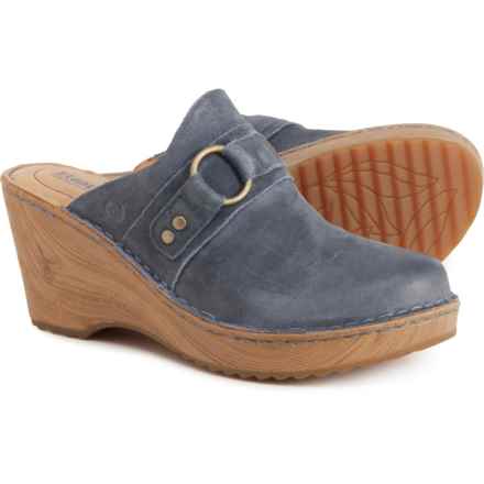 Born Nola Distressed Clogs - Leather, Open Back (For Women) in Dark Blue