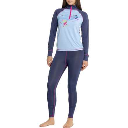 BORN OUTDOOR Thermal Base Layer Top and Leggings Set - Long Sleeve in Navy Ski Print