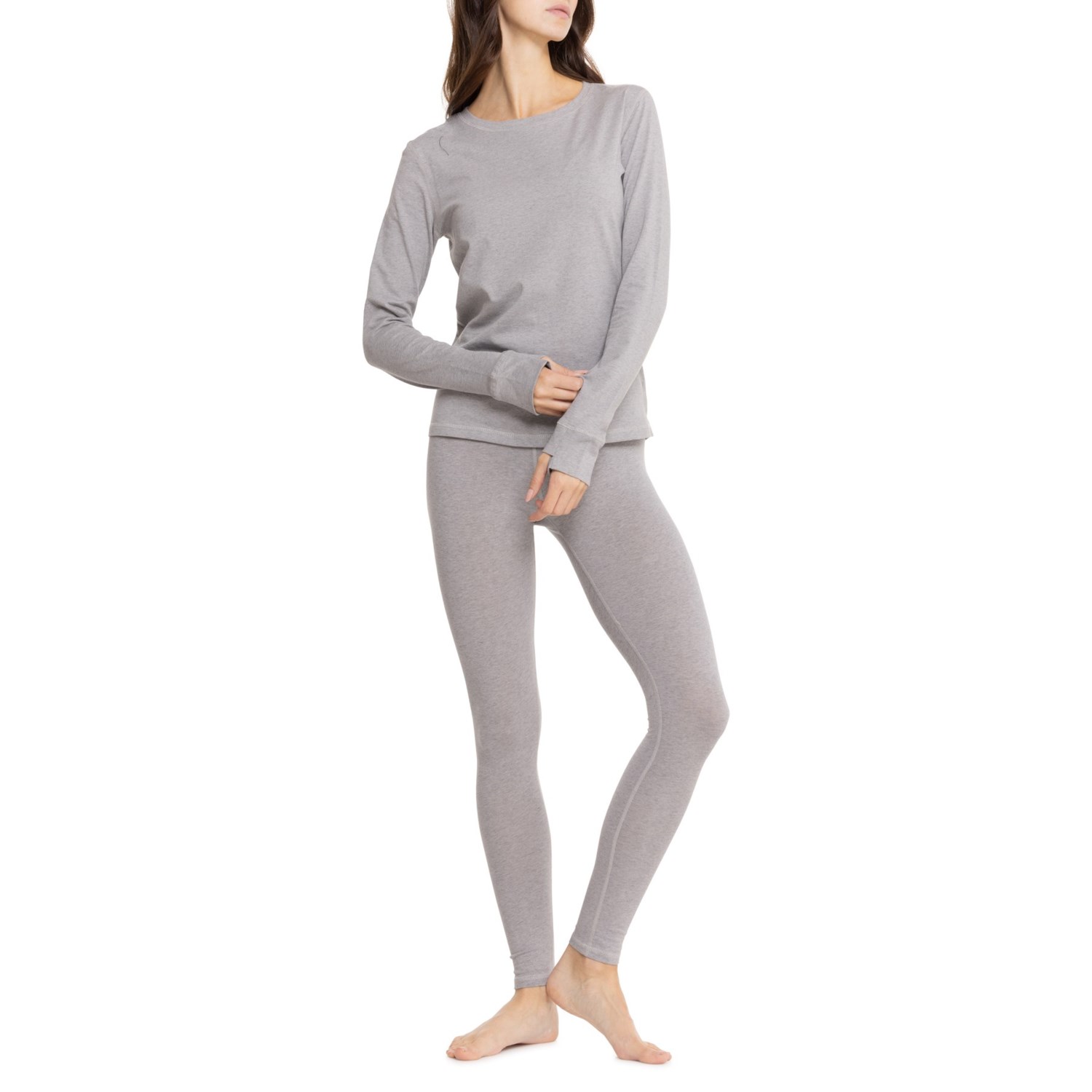 Born Outdoor Thermal Base Layer Top and Leggings Set for Women Grey Heather Size Large Cotton