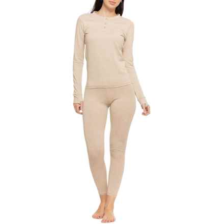 BORN OUTDOOR Thermal Henley Base Layer Set - Organic Cotton, Long Sleeve in Oatmeal Heather