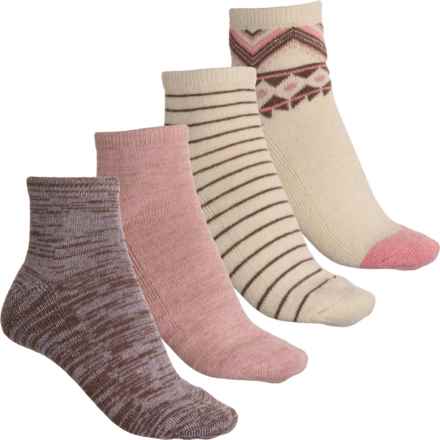 BORN OUTDOOR Zig-Zag Wool-Blend Half Cushion Socks - 4-Pack, Quarter Crew (For Women) in Oatmeal