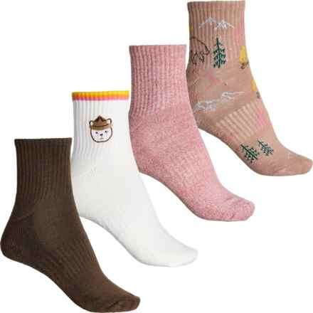 BORN OUTDOORS Camping Bear Half-Cushion Socks - 4-Pack, Ankle (For Women) in Ivory