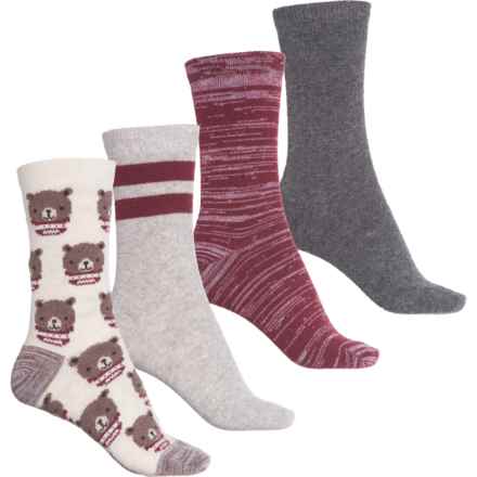BORN OUTDOORS Holiday Bear Socks - 4-Pack, Crew (For Women) in Oatmeal