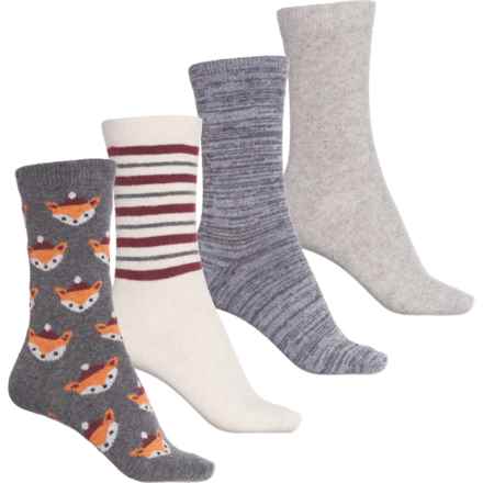 BORN OUTDOORS Holiday Fox Hiking Socks - 4-Pack, Crew (For Women) in Grey