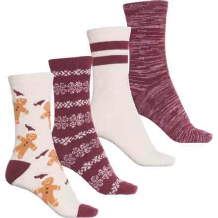 BORN OUTDOORS Holiday Gingerbread Socks - 4-Pack, Crew (For Women) in Oatmeal