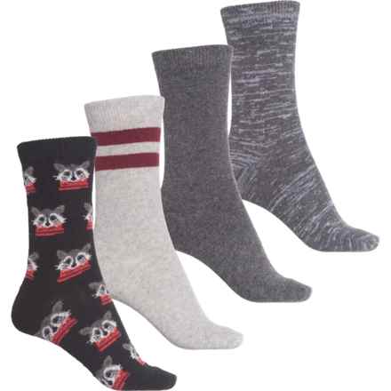 BORN OUTDOORS Holiday Raccoon Socks - 4-Pack, Crew (For Women) in Black
