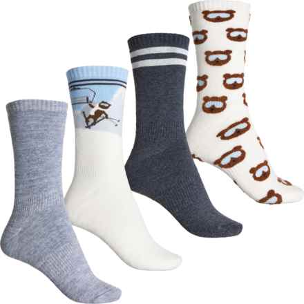 BORN OUTDOORS Skiing Bears Full Cushioned Boot Socks - 4-Pairs, Crew (For Women) in Ivory