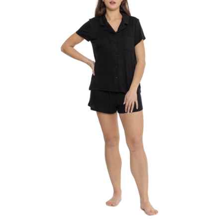 Born Ribbed Modal Notch Collar Shirt and Shorts Pajamas - Short Sleeve in Black