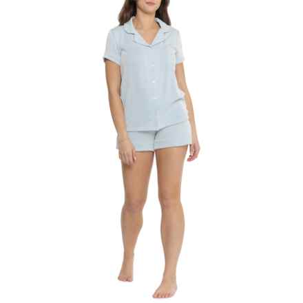 Born Seeksucker Striped Notch Collar Shirt and Shorts Pajamas - Short Sleeve in Blue