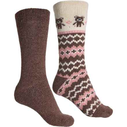 Born Teddy Bear Boot Socks - 2-Pack, Crew (For Women) in Brown